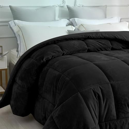 IlGruppone Trapunta Piumino Invernale In Tessuto Flanellato Caldo Piumone In Morbida Flanella Effetto Velluto Tinta Unita Inverno Flannel 550 Gr-Mq - Nero - Matrimoniale