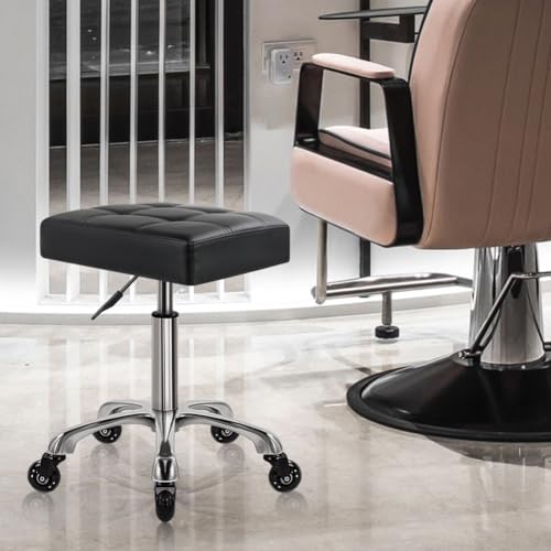WKWKER Heavy Duty Rolling Stool with Wheels Hydraulic Swivel Adjustable Rolling Stool Ergonomic Thick Leather Rectangle Seat Chair for Kitchen Drafting Lab Office Salon Message Counter – Black by WKWKER - Image 3