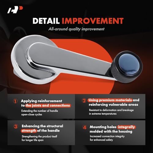A-Premium Driver or Passenger Side Window Crank Handle Compatible with GMC Yukon, C1500 C2500 K1500 Suburban & Chevrolet Blazer, C10 C1500 C20 C2500 Suburban, Black Knob and Chrome Handle(Zinc) - Thumbnail 3