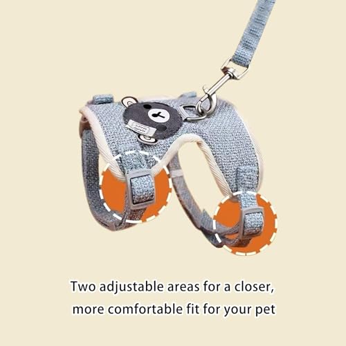 Image of 2-Pack Rabbit Harness and Leash Set - Adjustable Small Animal Vest Harness with Safety Buckle - Breathable & Lightweight - Ideal for Rabbits, Ferrets, Guinea Pigs, and Cats (Grey)