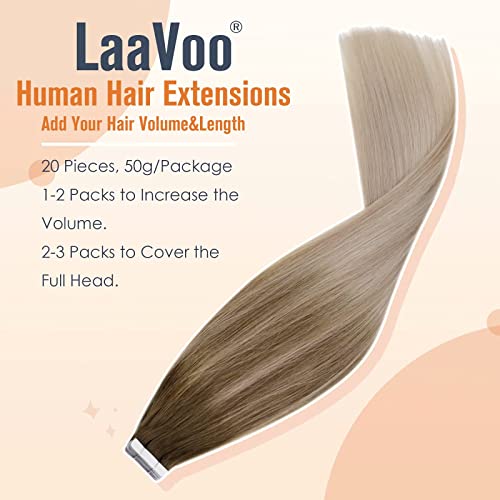 Laavoo Clip In Hair Extensions Real Human Hair Double Weft 20" 5Pcs/70G Bundle Tape In Extensions Human Hair Ombre Balayage Brown To Ash Blonde Mix Platinum Blonde Skin Weft 20Pcs/50G #TOP7