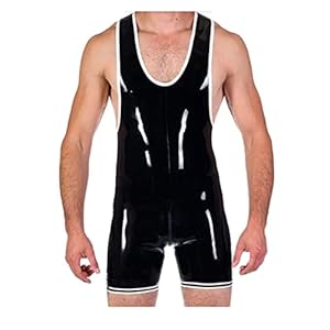 Handgemaakte Mannelijke Mode Latex Catsuit Fetish Badpak Zwart met Wit 0,4 mm Rubber Bodysuit Maat XXS-XXL voor mannen…