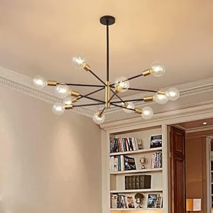 WOSHITU Kronleuchter Moderner 12 Flammig, Pendelleuchten E27-Metall HöHenverstellbare Installation Deckenleuchten für…