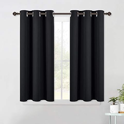 NICETOWN Halloween Living Room Blackout Curtains and Drapes, Black Solid Thermal Insulated Grommet Blackout Drapery Panels for Window (2 Panels, 42 Inch Wide by 45 Inch Long, Black) Cover