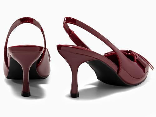 Image of Coutgo Womens Slingback Kitten Heels Bow Closed Pointed Toe Pumps Slip on Office Work Dress Shoes