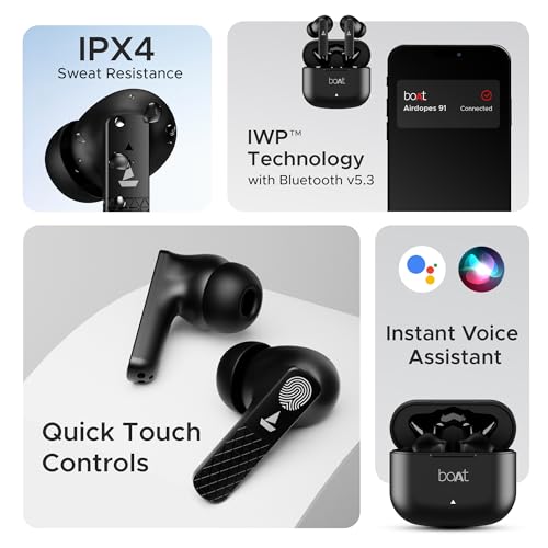Image of Boat Airdopes Primo in Ear HeadphoneTWS Earbuds with 45 Hours Playback, Fast Charge, Beast Mode, Dual Mics Enx, IPX Bluetooth Earbuds(Active Black)