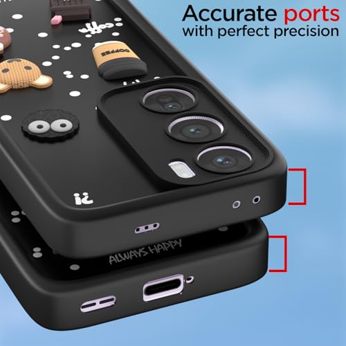 Image of Pikkme Back Cover for Oppo Reno 12 Pro 5G | Cute Fun Cartoon 3D Bear Silicone Full Body Protection Bumper Cover (Black)