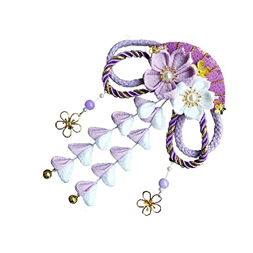 Japanese Sakura Hairpin Purple Flower Hair Clip Tsumami for Kimono Hanfu Accessories