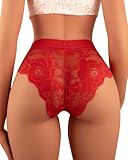 Hibluco Sexy Underwear for Women Lace Cheeky Panties Breathable Bikini for Ladies Red