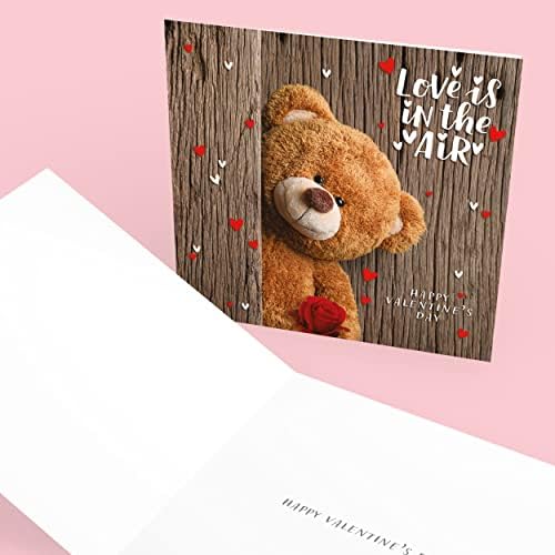 The Heritage Press Valentine's Day Card 'Love is in the Air'- Cute Valentine Card with Teddy Bear - Printed with Vegetable Inks, Made in UK