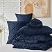 CozyLux Queen Comforter Set Navy Blue, 7 Pieces Pintuck Bed in A Bag, Premium Blue Comforter Queen Size, Pinch Pleat Bedding Sets with Comforter, Sheets, Pillowcases & Shams