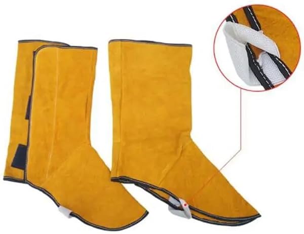 Leather Long Shoes Boots Leather Welding Spats Fire Protection Shoes Foot Leggings Welder Foot Cover Wear Insulation for Welder - 3