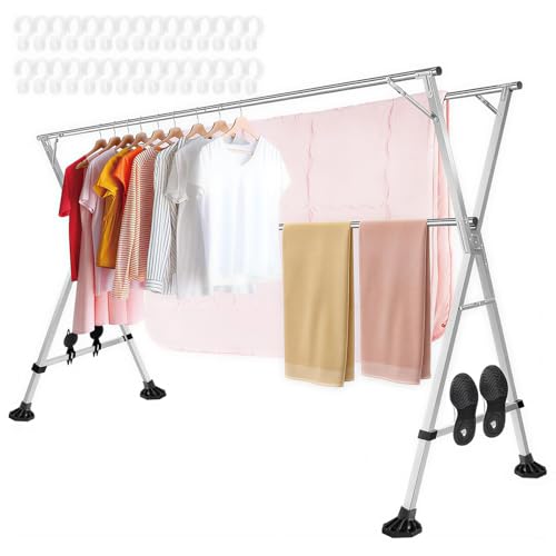 Opiniones y reviews de secadoras para ropa Top 10. 40 EAHSAP Tendedero Plegable para Ropa 2M, Tendedero Retráctil Exterior, Soporte Secador Ropa de Acero Inoxidable, 3 Tuberías Reforzadas, 30 Ganchos, Bases Antiviento, Gran...