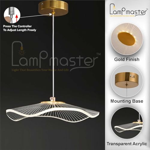 Image of Crystal Wave Pendant Light | Modern Acrylic Chandelier with Antique Gold Finish | Elegant Wave Design Hanging Light for Living Room, Bedroom, Dining Room & Hall, Restaurants Ceiling Lamp
