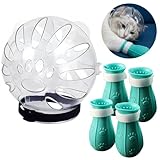 Varku Cat Helmet,Cat Muzzle for Grooming Set Cat Astronaut Helmet, 4 Plastic Paw Shoes, Anti-Bite & Lick,Transparent Breathable Space Cat Helmet Headgear with Paw Covers Blue