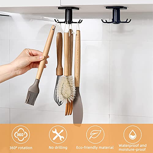 EigPluy-2pcs-Under-Cabinet-Kitchen-Utensil-Hooks360-Rotating-Kitchen-Utensil-RackDrilling-Free-Adhesive-Kitchen-Utensils-Hanging-Rack-for-Kitchen-UtensilsToolsTowelKnifeBlack