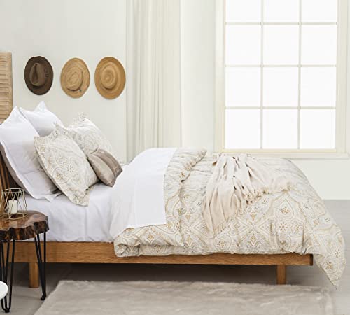 Dauaoto Duvet Cover California King Size Set - 104"X96" Cover + 2 Shams, Cotton Bedding Set Gold Gray Pattern, Yellow Grey #TOP3