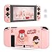 FANPL Niedliche Schutzhülle für Nintendo Switch, Rosa PC Cover Hülle Kompatibel mit Switch Console und Joy Con, Kawaii Shell Zubehör mit 2 Glitzer Pfoten Daumenkappen - Rosa Teddy Hund Muster