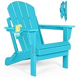 ABCPATIO Folding Adirondack Chairs - Plastic Adirondack Chairs with Cup Holder, Weather Resistant for Outdoor, Patio, Lawn, Garden, Backyard Deck, Fire Pit - Turquoise