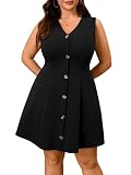 RWJ Plus Size Work Dresses for Women 2026 Summer Short Dress Pocket Black L