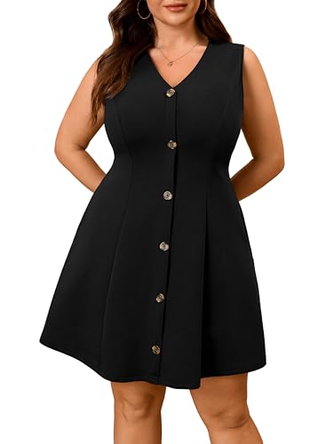 RWJ Plus Size Summer Dresses for Women Graduation Cocktail Dress Black 3XL