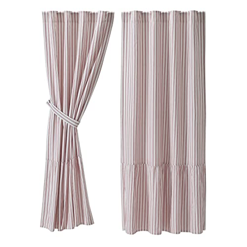 Timeless Ticking Red Stripe Ruffled Short Panel Curtains, Set Of 2, 63" L X 36" W, Country Farmhouse, Christmas Curtain #TOP2