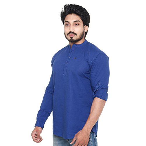 Image of Men's Linen Chinese Collar Full Sleeve Plus Size Short Kurta