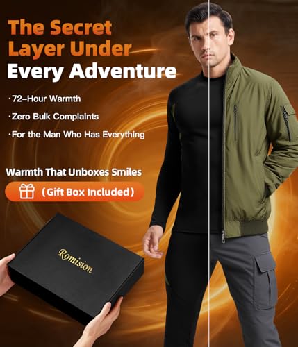 Image of romision Thermal Underwear for Men Stretch Fit, Fleece Base Layer Top & Bottom Set, Insulated Long Johns for Cold Weather Hunting