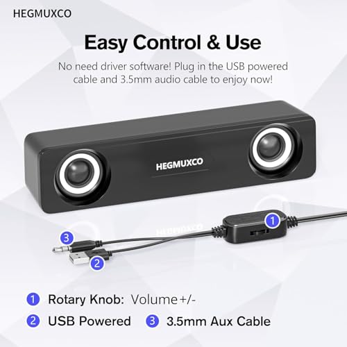 HEGMUXCO 10W Wired Stereo Speaker Compact PC Speakers for Desktop -, USB Powered, 3.5mm Audio Input, Laptop Expertly Tuned Computer Soundbar by HEGMUXCO - Used condition - Image 5