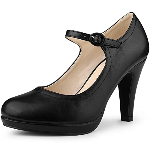 Allegra K Women's Platform Round Toe Ankle Strap Mary Jane Shoes Pump Stiletto Heel Pumps
