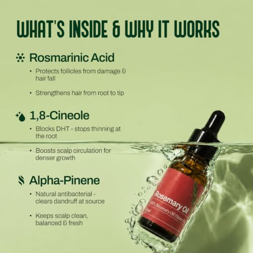 Image of My Pahadi Dukan 10 ml Rosemary Essential Oil for Hair Growth & Scalp Health, 100% Pure & Natural, Supports Focus & Muscle Relief, Steam Distilled, Lab tested
