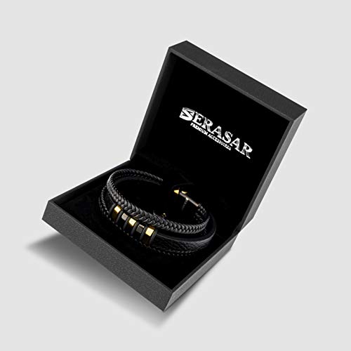 Serasar Gold Bracelets For Men 17Cm Gold Bracelet Gift-Box Genuine-Leather Cowhide Braided Adjust-Able Magnetic-Clasp Multi-Layer Wrap Rope Man Mans Male Boy Boys Band Jewelry Magnet Accessories #TOP2