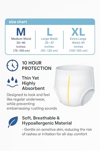 Image of Dual-Core Premium Adult Diaper Pants - Medium (10 Count) | High Absorption, No Bulk | 12-Hour Leak Protection | Soft, Rash-Free Fit | Waist 75-100 cm (30-40 inch) | Unisex | Organic