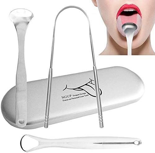 Tongue Scraper Set Cleaner for Adults Kids Surgical Grade Stainless Steel Metal Dental Kit Professional Fresh Breath Maintains Oral Hygiene Scrapers Plaque Removal (Set of 3)