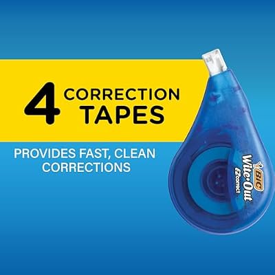 BIC Wite-Out EZ Correct Correction Tape, White, No Dry Time, Tear Resistant Tape, 4-Count