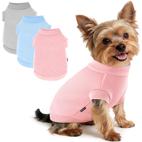Image of 3 Pack Dog Shirt for Small Supplies Functional Waffle Dog Clothes Warm Soft Sweatshirt Outfit for Dogs Cats Pet Apparel