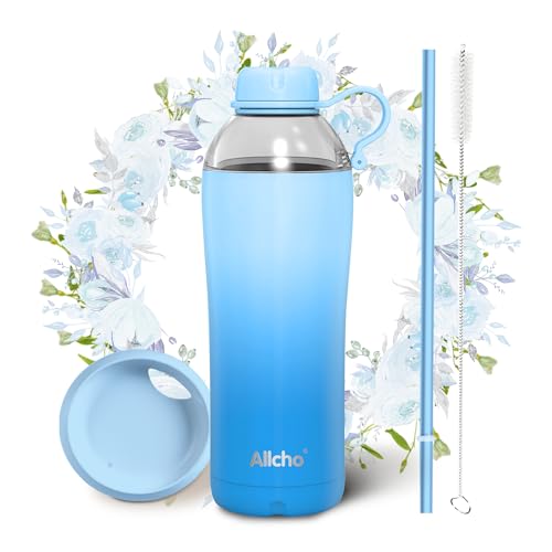 Image of Insulated Water Bottle for Women, 18 oz Stainless Steel Water Bottles, Double Walled, 2 Lids (Chug & Tumbler) - Hydrate & Caffeinate, Available Gift Wrapping