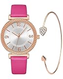 CIVO Armbanduhr Damen Minimalistisch Analog Damenuhr und Armband Set Elegant Wasserdicht Rosa Lederarmband Uhr Damen Lässig Roségold Runden Quarzuhr Geschenke für Frauen