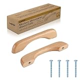 Lafoy 3.75 Inch (96mm) Hole Centers Solid Beech Wood Cabinet Handle, Natural Wooden Pull Replacement for Dresser Furniture, Modern Arched Bridge, Smooth Pure Hardwood Minimalist Style, 2 Pack