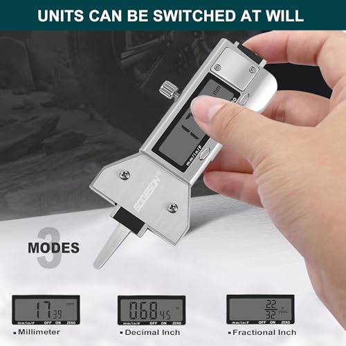 Image of GODESON Metal Digital Tire Tread Depth Gauge, LCD Display Tire Tread Depth Gauge with 3 Modes-Fractional Inch, Decimal Inch and Millimeter,Precision Professional Measuring for Motorcycle, Car, Trucks