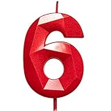 2.75in Tall 3D Diamond Shape Bright Red 6 Candles, Red Color Happy Birthday Cake Toppers Decorating and Celebrating for Adults/Kids Party/Family Baking (Bright Red Diamond Shaped 2.75in Number 6)