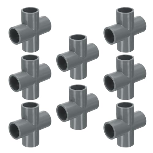 sourcing map 8pcs Tee PVC Fitting 1/2 4 Way Connector Furniture Build Grade Pipe Coupling Elbow Fittings for Sewer Plumbing Drain Pipe Water Supplies Build Garden, Grey