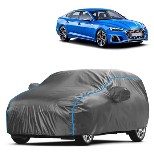 Image of Kerwa Car Body Cover Waterproof with S5, Dust & UV Resistant All-Weather Proof Full Body Cover, Grey with Blue Lining, Triple Stitched Elastic Bottom with Mirror Pocket