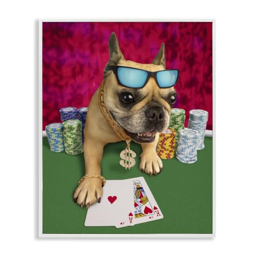 'Cool French Bulldog Gambling Casino Poker'| Framed Giclee Art