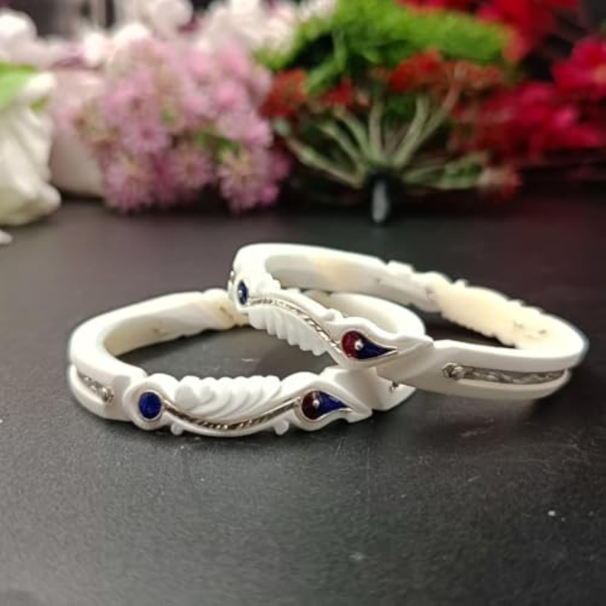 Women's Stylish Silver White Bangles, Velvet Box Gift