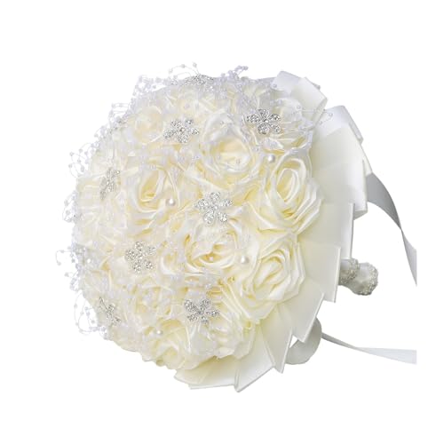 GBFBVHJ Bride Bouquet & Bridesmaid Bouquet – Ivory Satin Roses