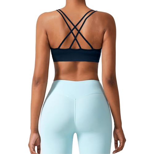 Image of Sports Bra for Women V-Neck Strappy Criss Cross Yoga Bra Padded Medium Support Workout Gym Athletic Fitness Bras 3 Pack