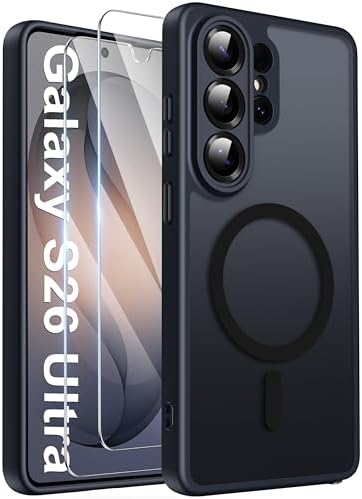 Opkiegrn Magnetisch für Samsung Galaxy S26 Ultra Hülle, Schwarz | 2x Schutzfolie, Kompatibel mit MagSafe, Vollständiger Kameraschutz, Stoßfest Transluzente Matt Schutzhülle S26 Ult