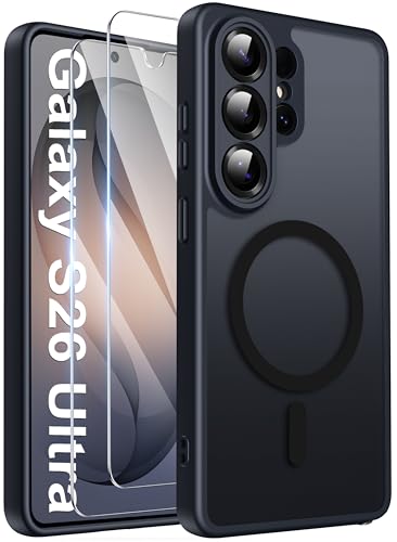 Opkiegrn Magnetisch für Samsung Galaxy S26 Ultra Hülle mit 2 Schutzfolie Kompatibel mit MagSafe, Vollständiger Kameraschutz, Stoßfest Transluzente Matt Schutzhülle Samsung S26 Ultra 5G, Schwarz