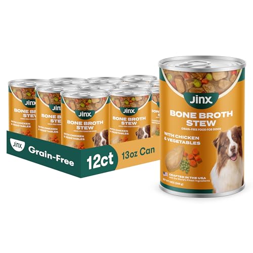 Jinx Bone Broth Stew for Dogs - Chicken & Vegetables (Grain-Free Wet Food) 13 Oz 12 Pack
